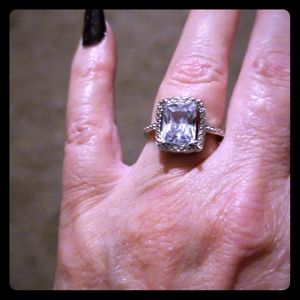 925 stamped silver and white topaz engagement ring